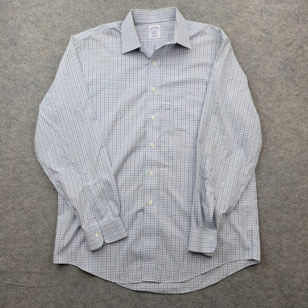 Brooks Brothers Dress Shirt Mens 16 34/35 Blue Check Non Iron Long Sleeve‎